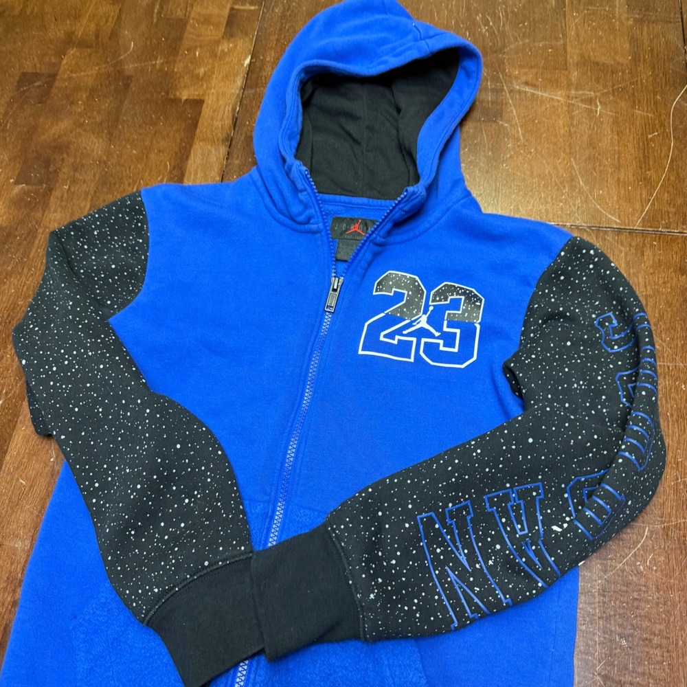 Jordan Zip Hoodie Kids Medium 10-12 Blue Black Speckled Sleeve 23 Logo